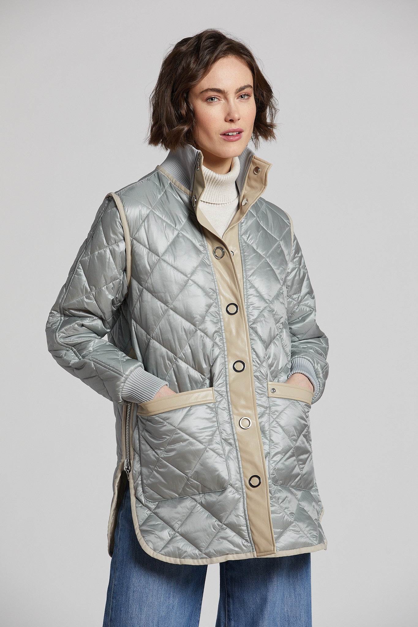 Manteau matelassé réversible Nadine avec bordures en cuir vegan