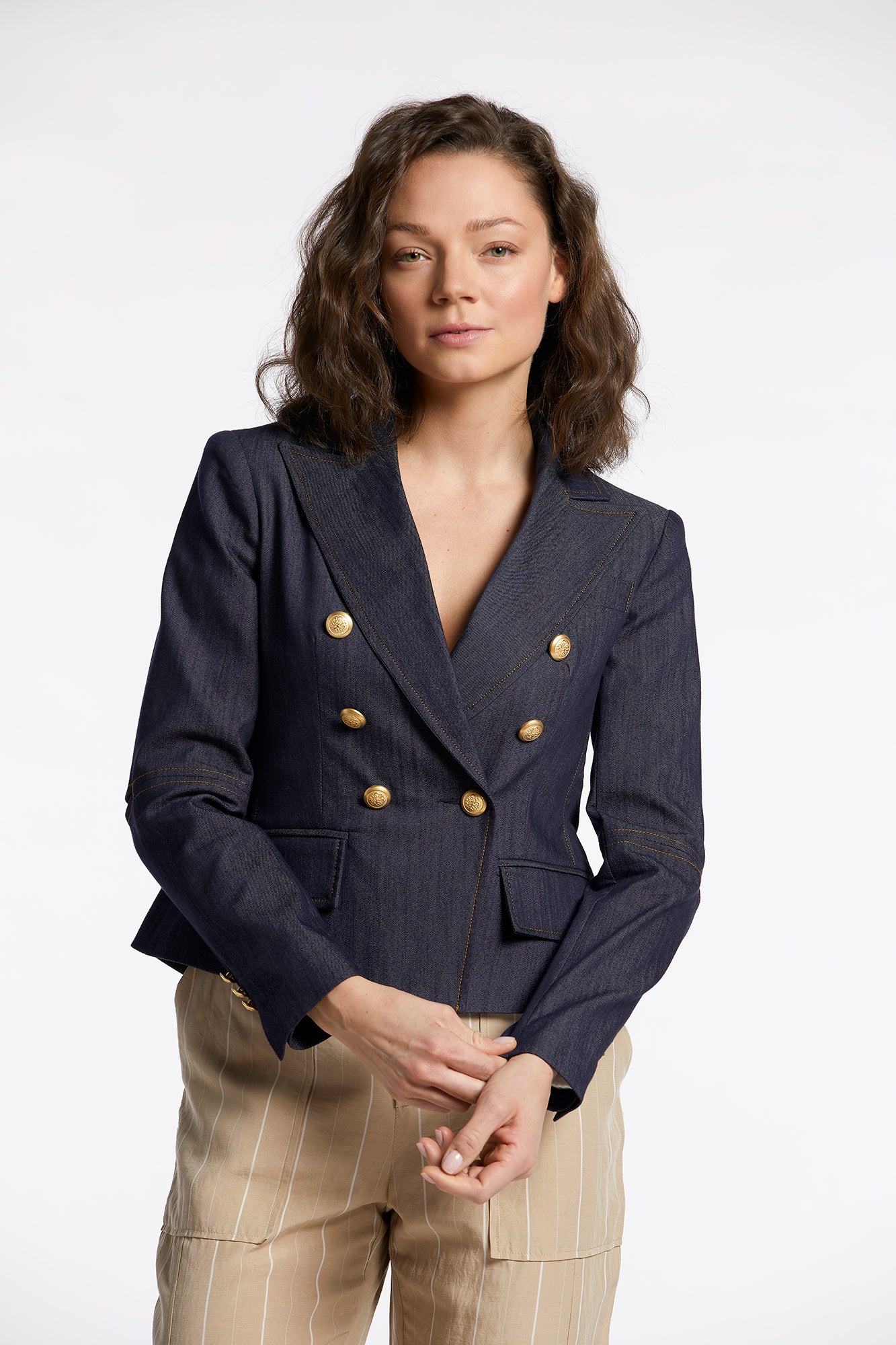 Blazer en denim extensible à double boutonnage Nevada