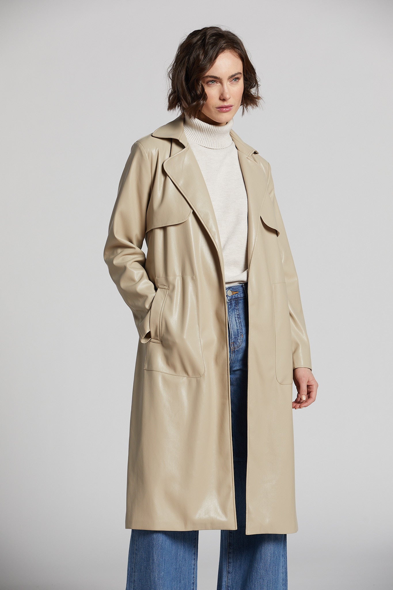 Nina faux leather wrap coat