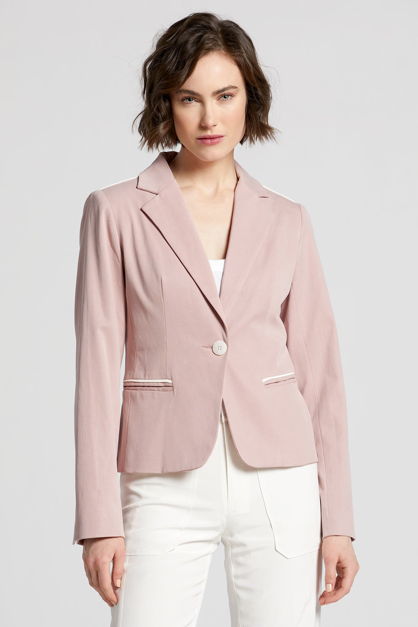 Noa Single Breasted Stretch Blazer With Piping