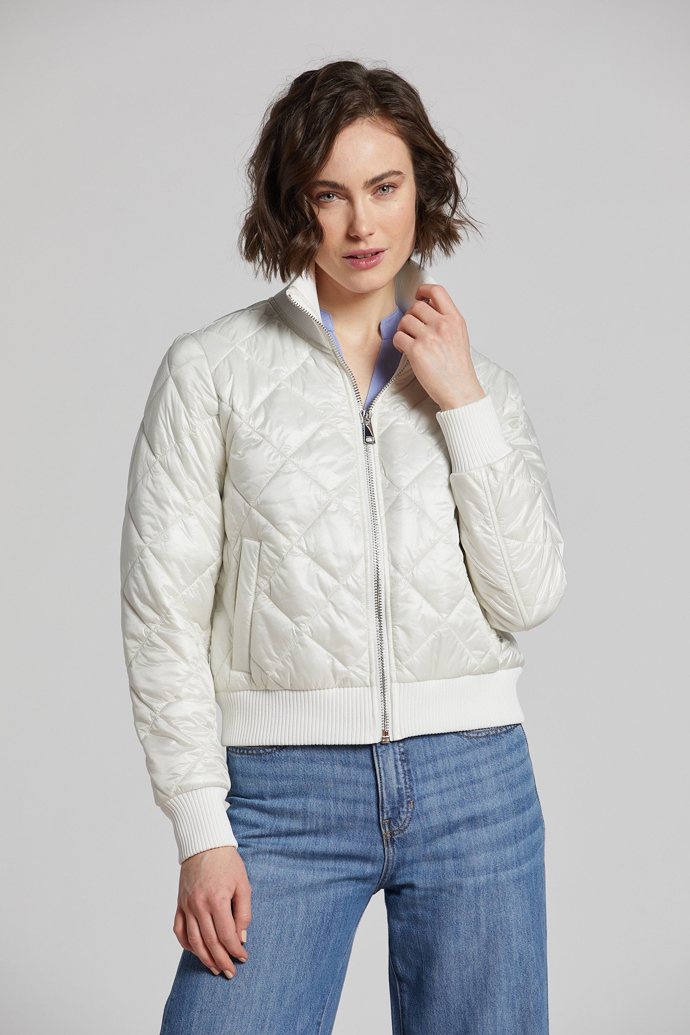 Nour quilted bomber with knit trim