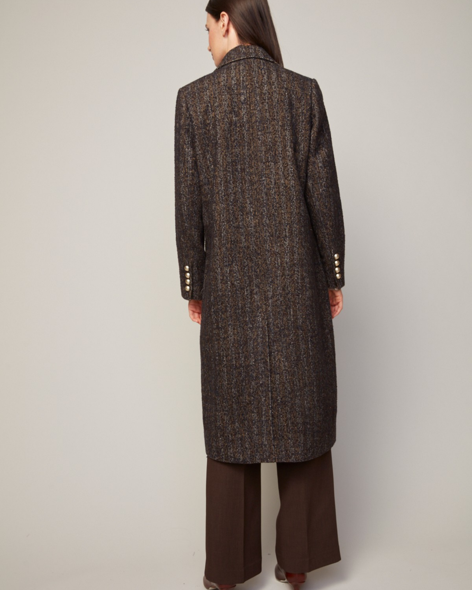 Bennett, manteau long en tweed de laine mélangée à double boutonnage