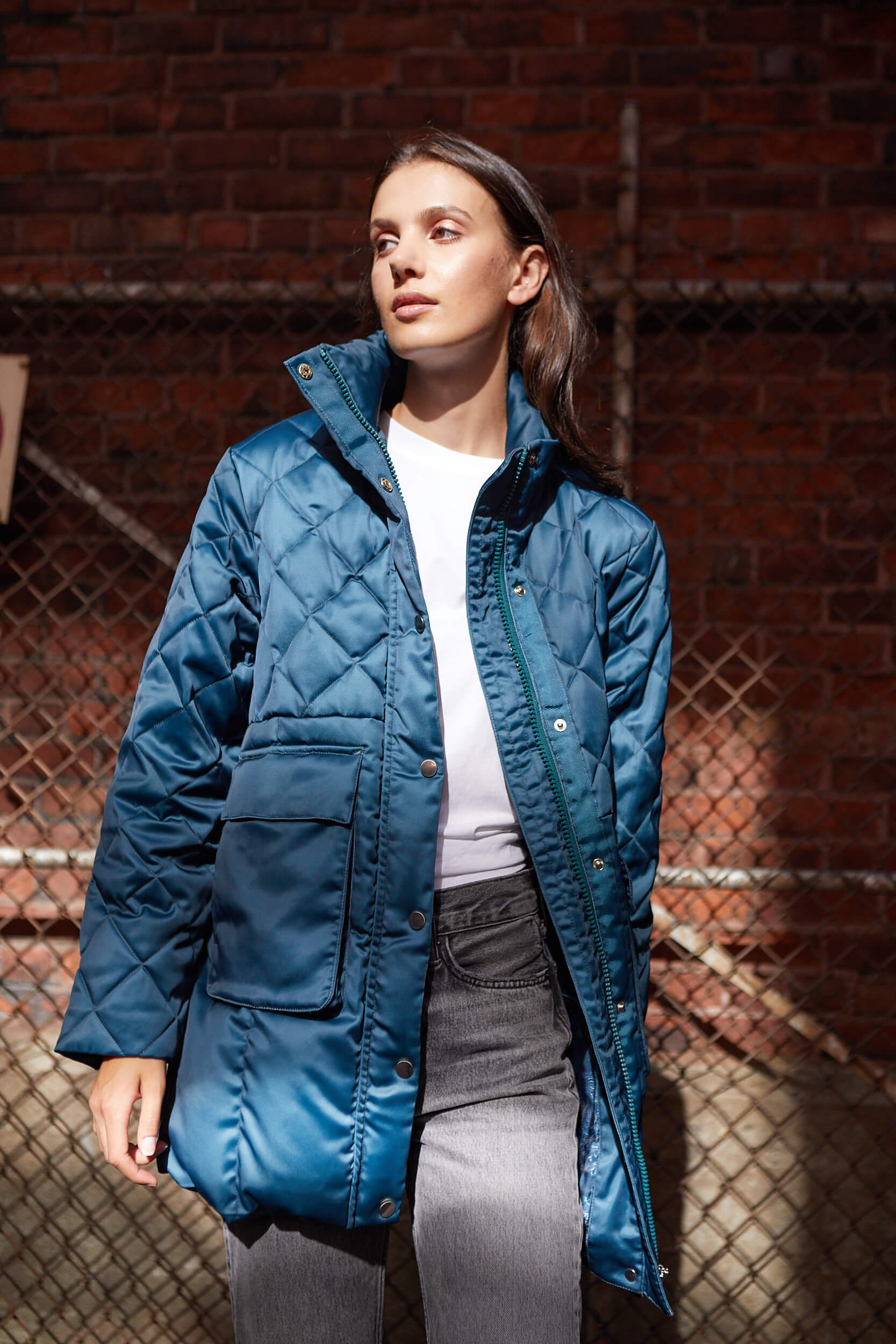 Praline multi quilting mid length down coat