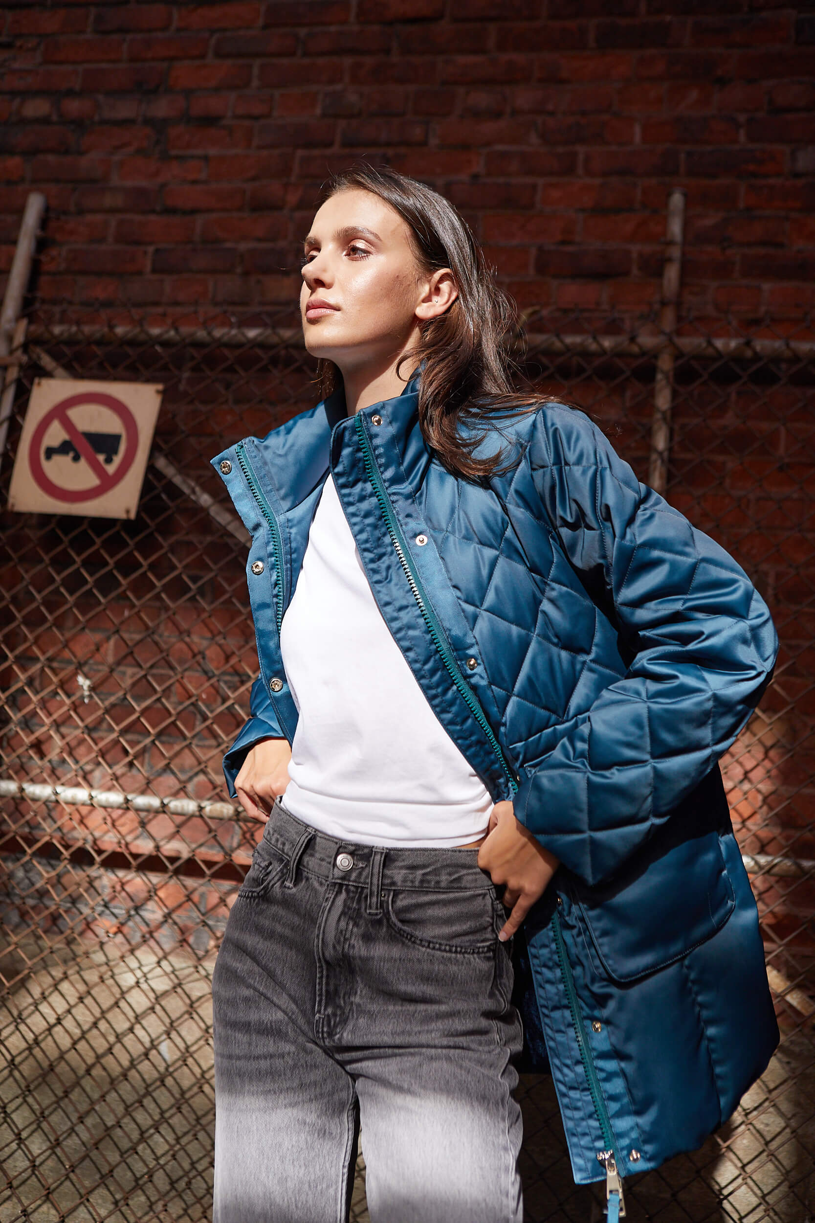 Praline multi quilting mid length down coat