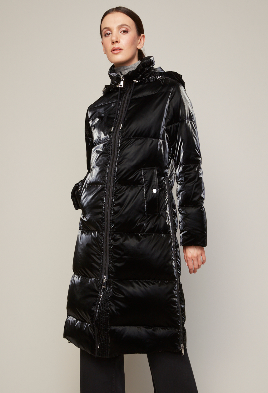 Scarlet, manteau en duvet long avec capuche amovible