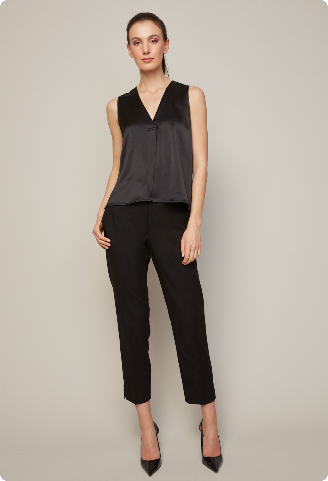 Bruce slim leg ankle pant with slit in Ponte
