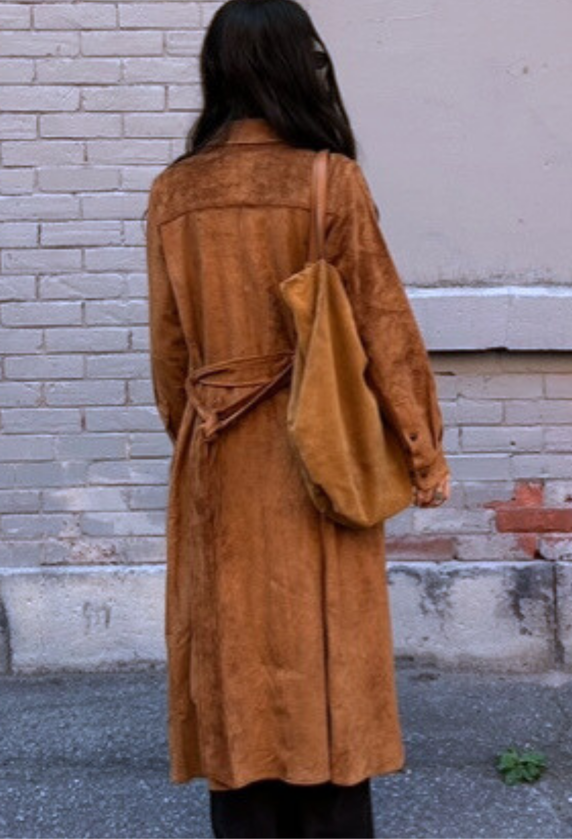 Bridget, manteau long en faux suède avec ceinture amovible