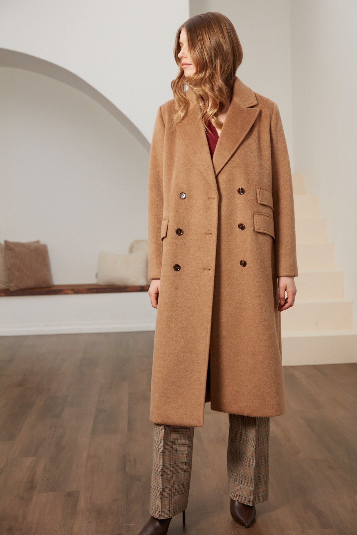Bennett, double breasted long wool blend coat