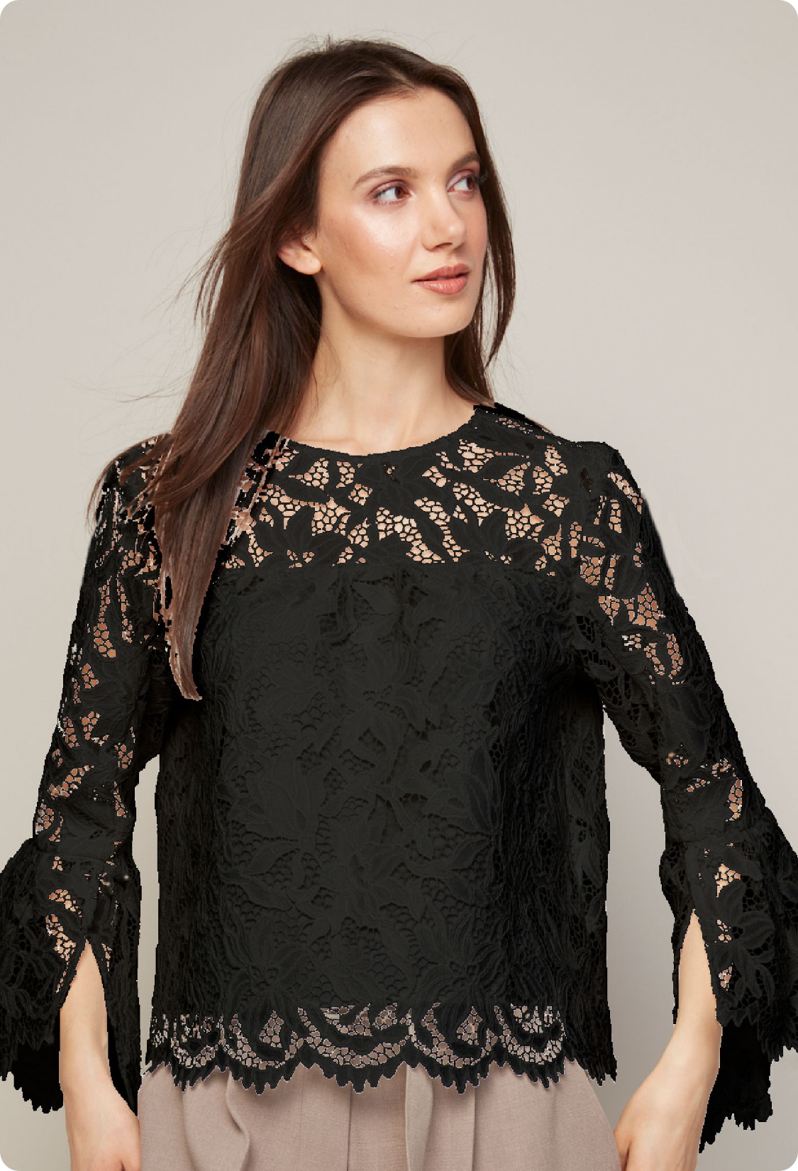 Boho, blouse bohème à enfiler en dentelle festonnée