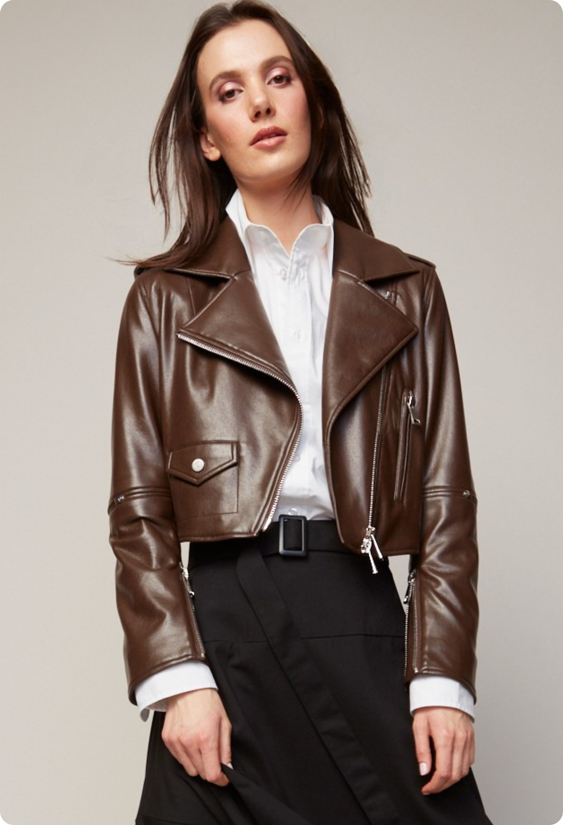 Tyra stretch vegan leather biker jacket
