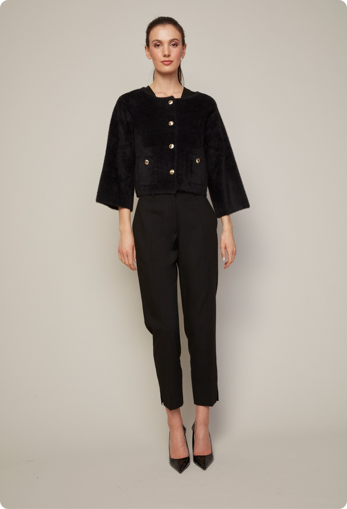 Bruce slim leg ankle pant with slit in Ponte