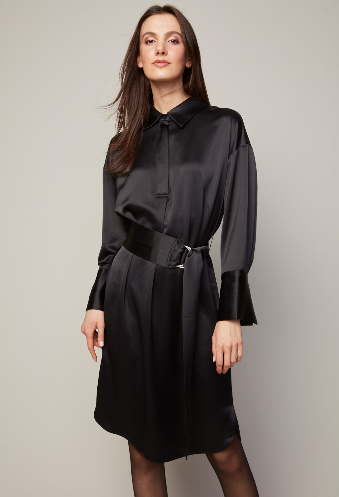 Bindie pull over shirt dress with removable sash