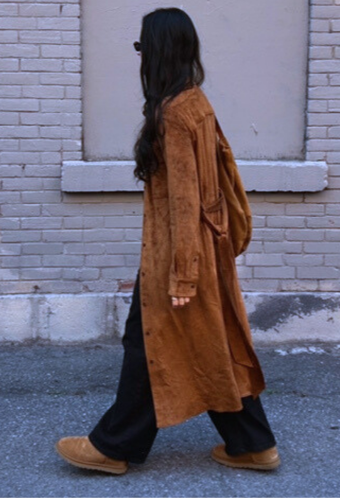 Bridget, manteau long en faux suède avec ceinture amovible