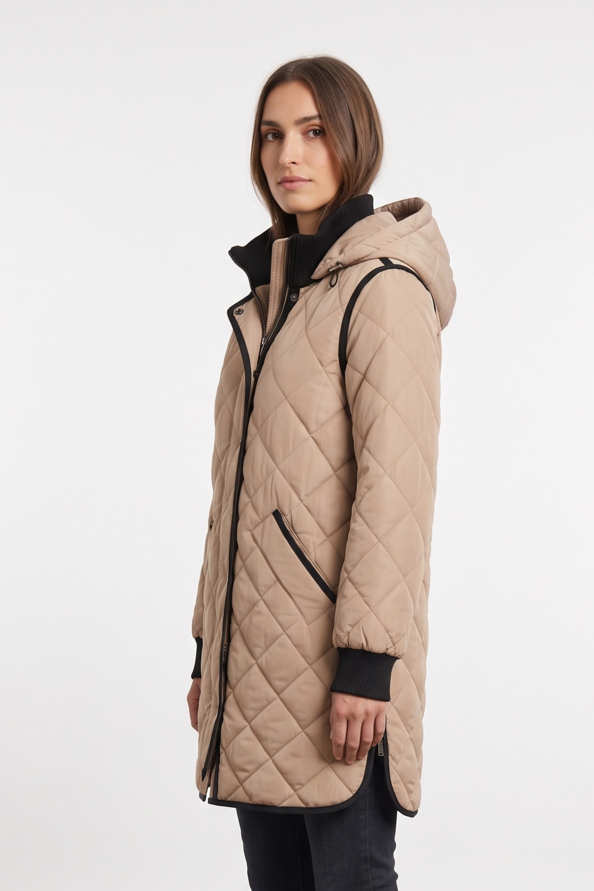 Libby, quilted full zip coat with removable hood