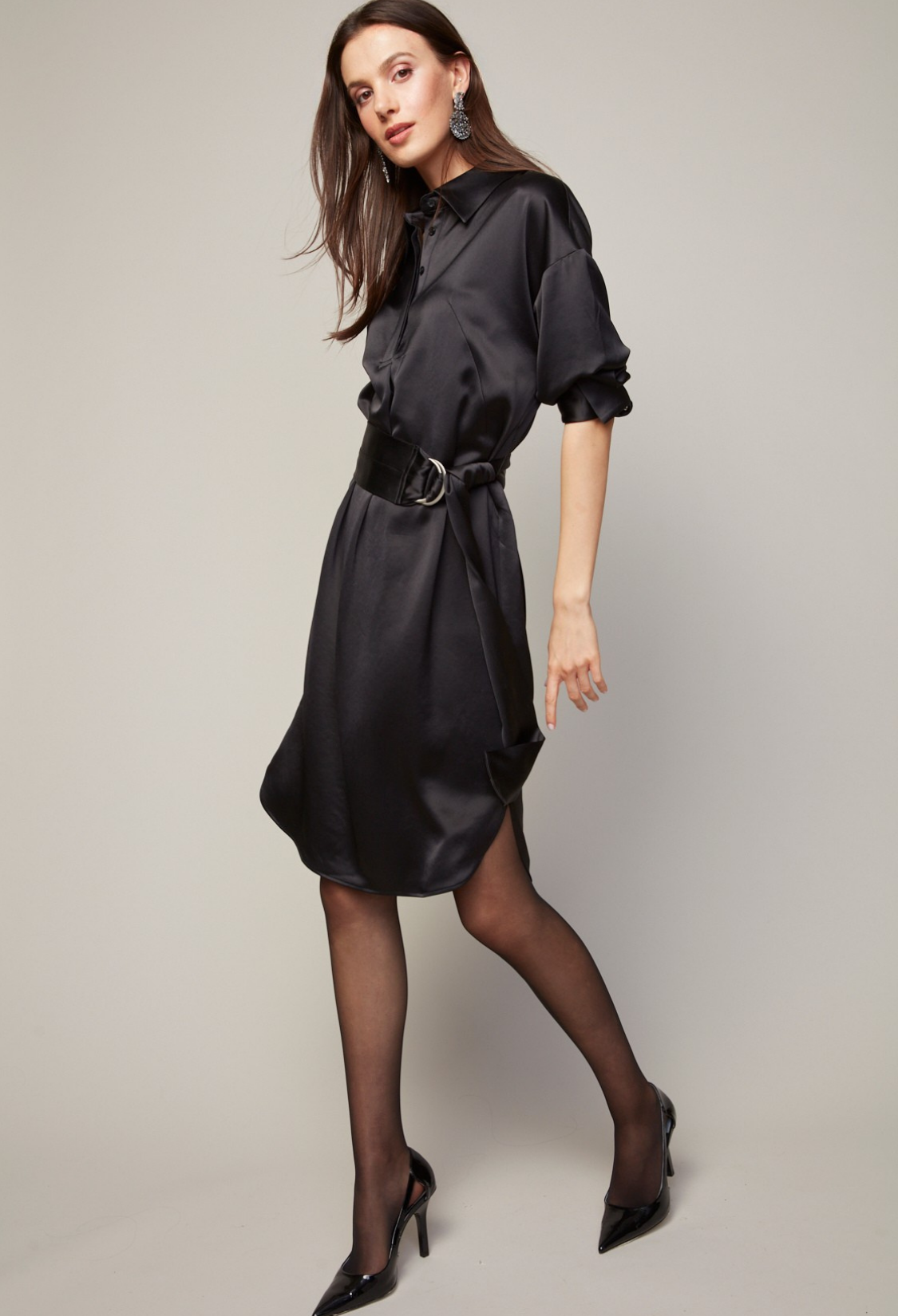 Bindie pull over shirt dress with removable sash