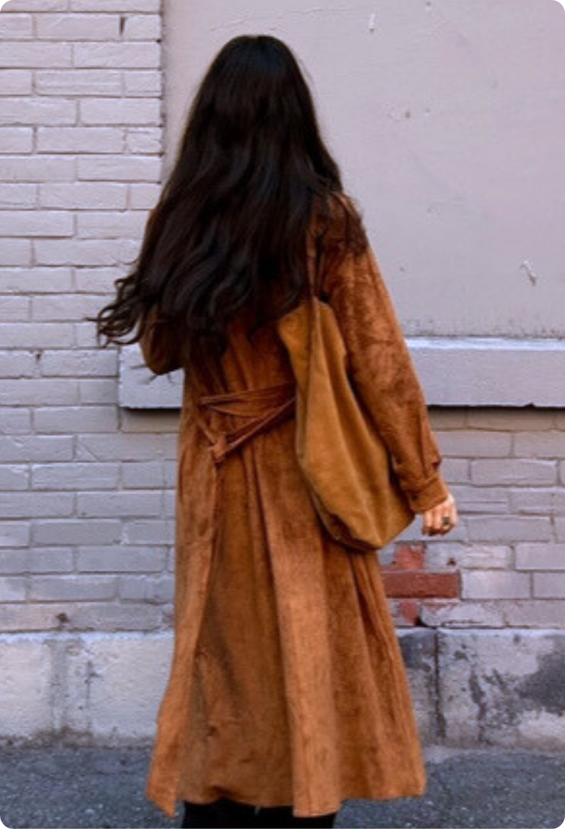 Bridget, manteau long en faux suède avec ceinture amovible