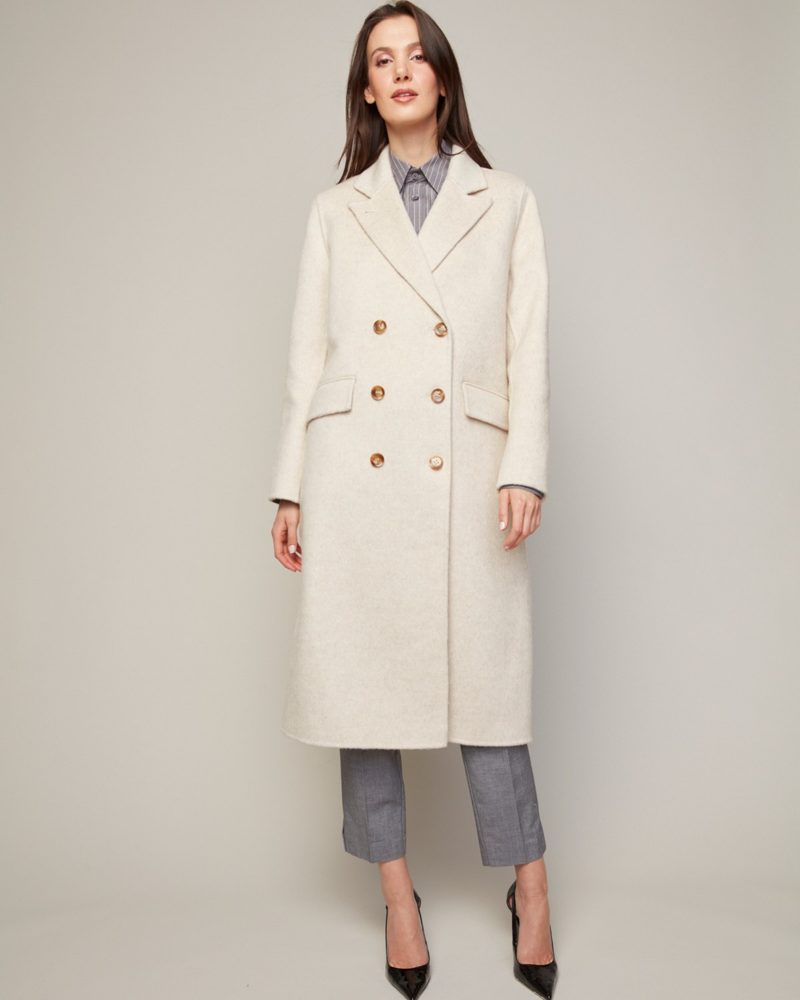 Bennett, manteau long double face en mélange de laine à double boutonnage