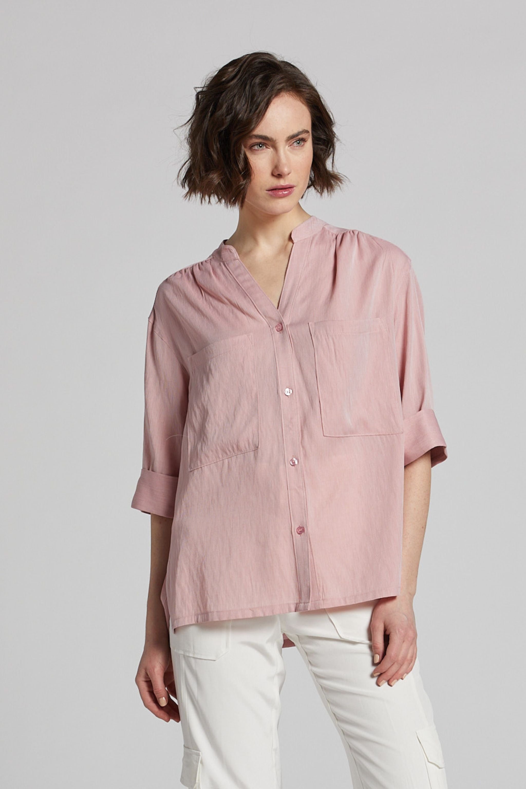 Nala oxford shirting patch pocket blouse