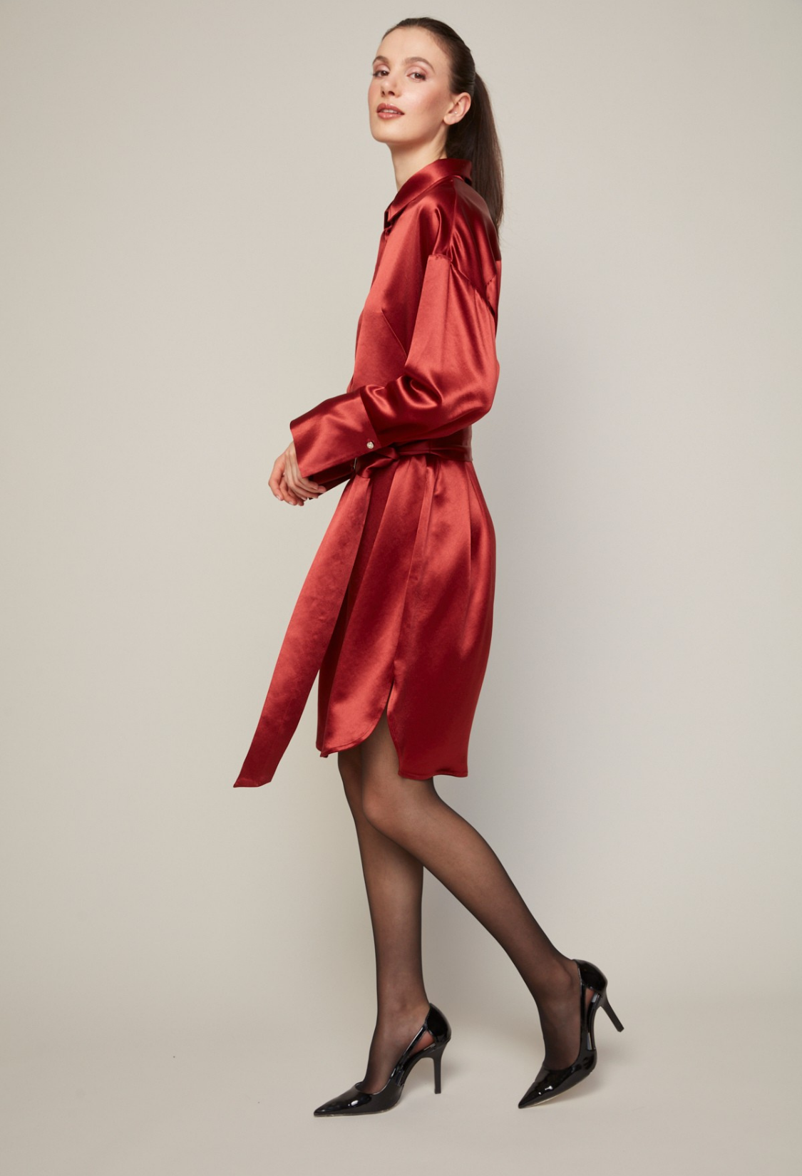 Bindie pull over shirt dress with removable sash