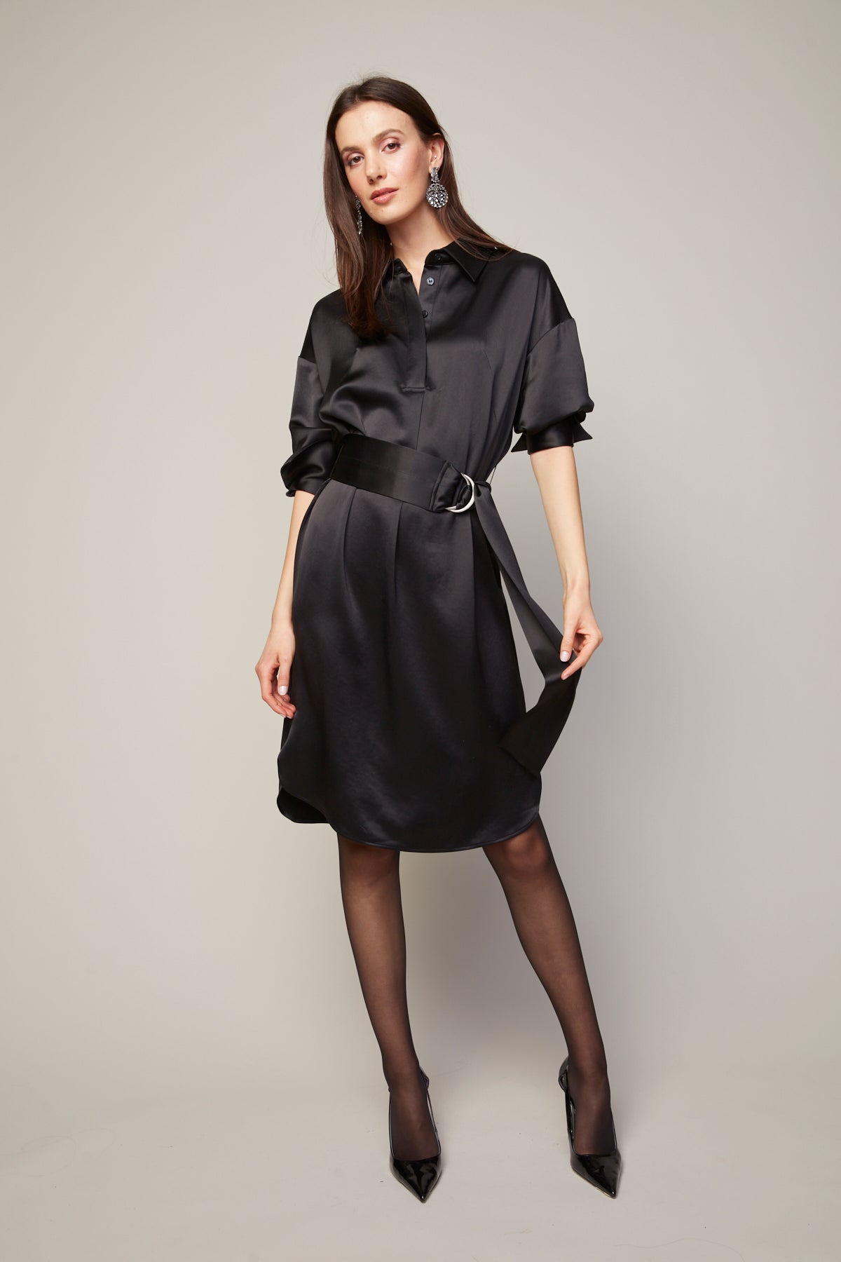 Bindie pull over shirt dress with removable sash