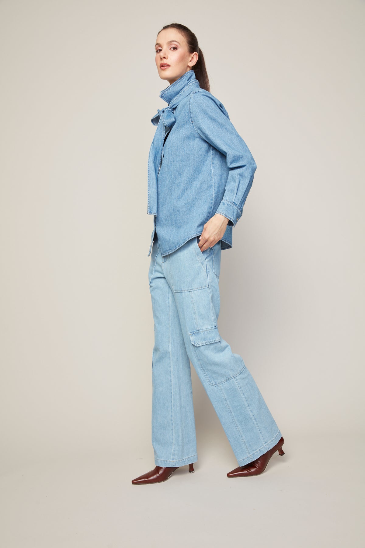 Bobbi denim shirt with removable lavalliere