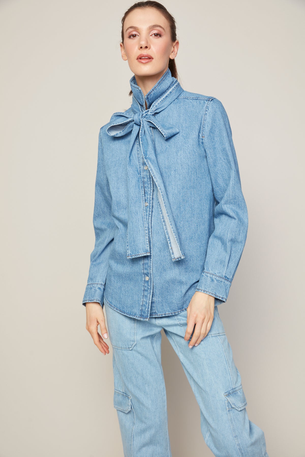 Bobbi denim shirt with removable lavalliere