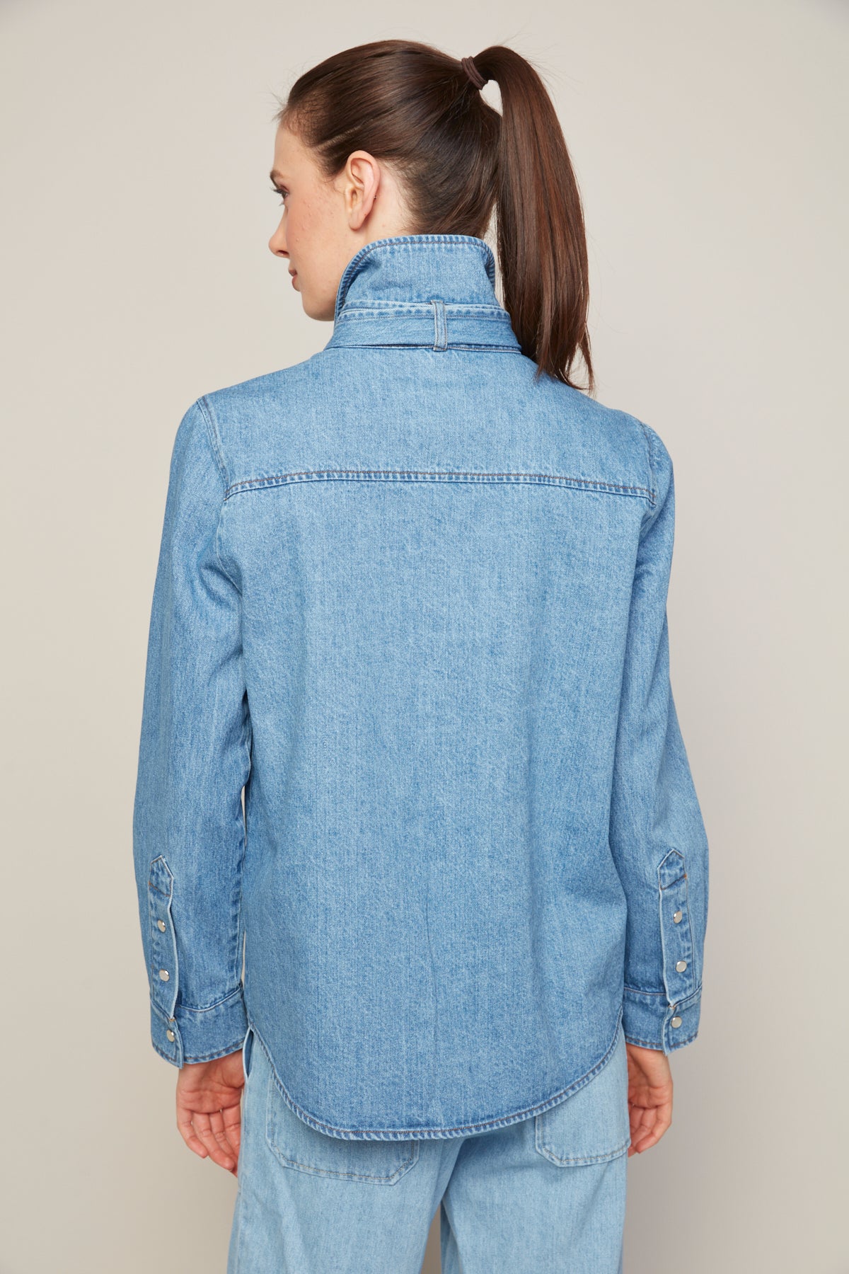 Bobbi denim shirt with removable lavalliere