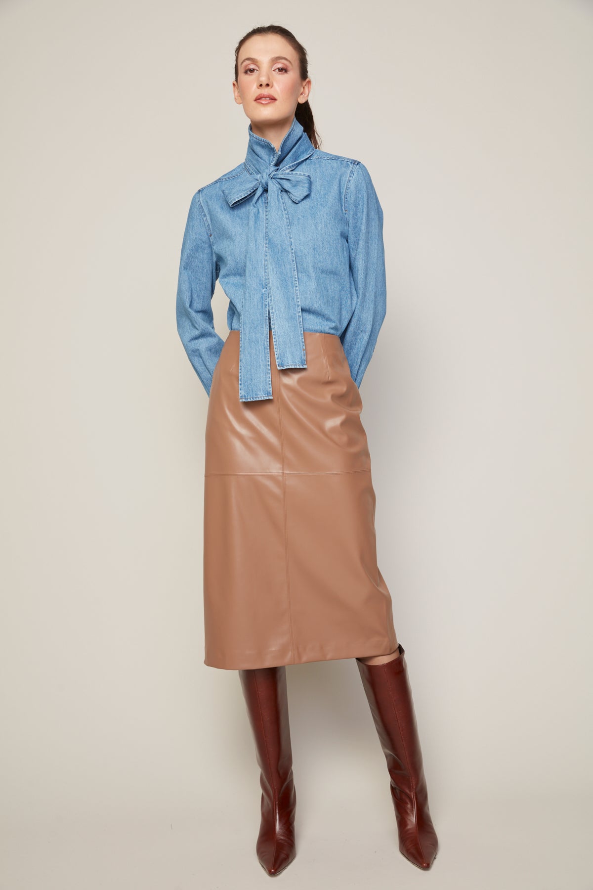 Bobbi denim shirt with removable lavalliere