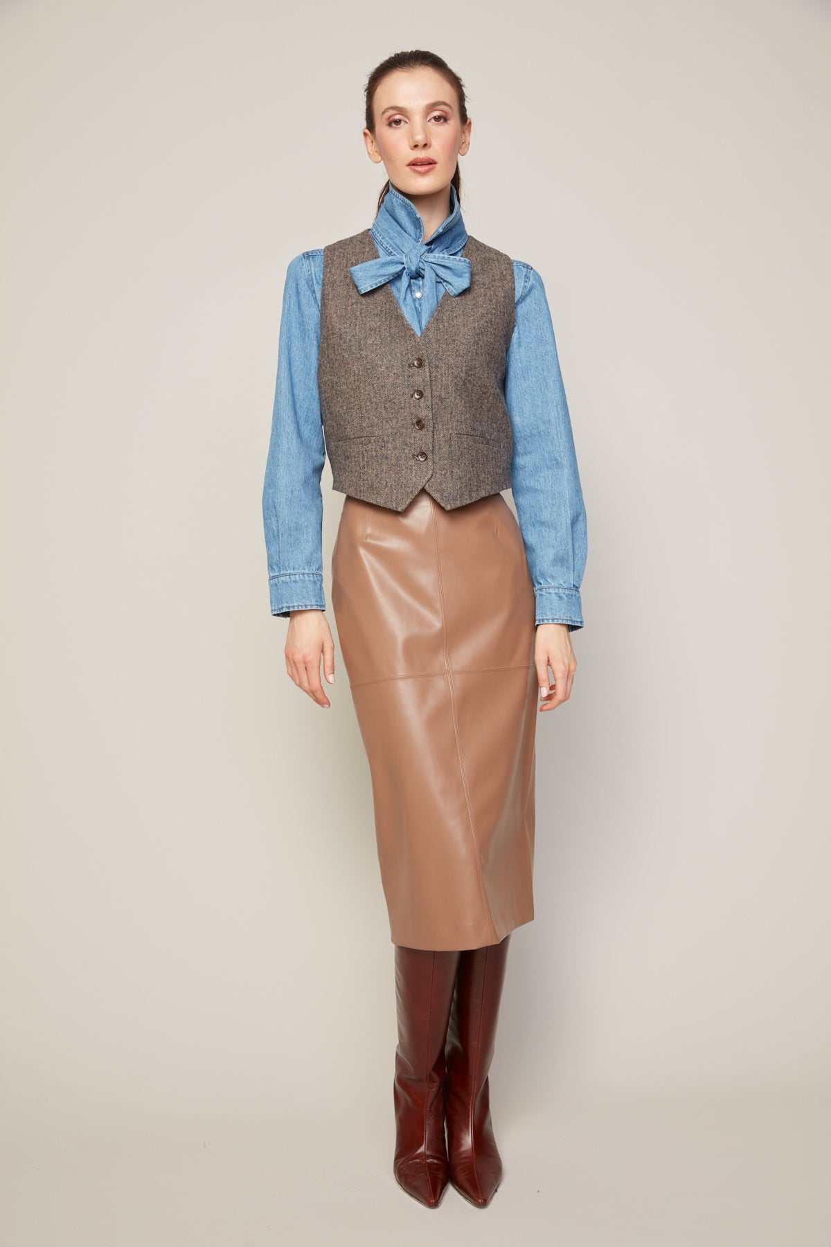 Bobbi denim shirt with removable lavalliere