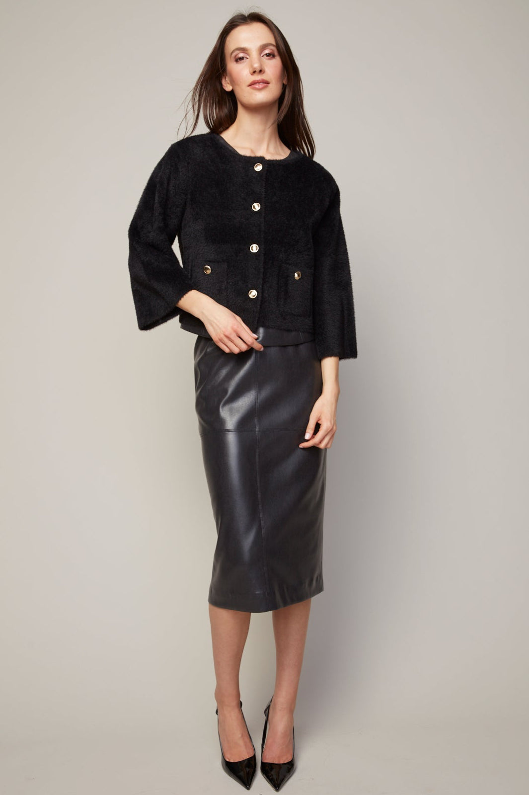 Bronte, cardigan boutonné  avec poches plaquées