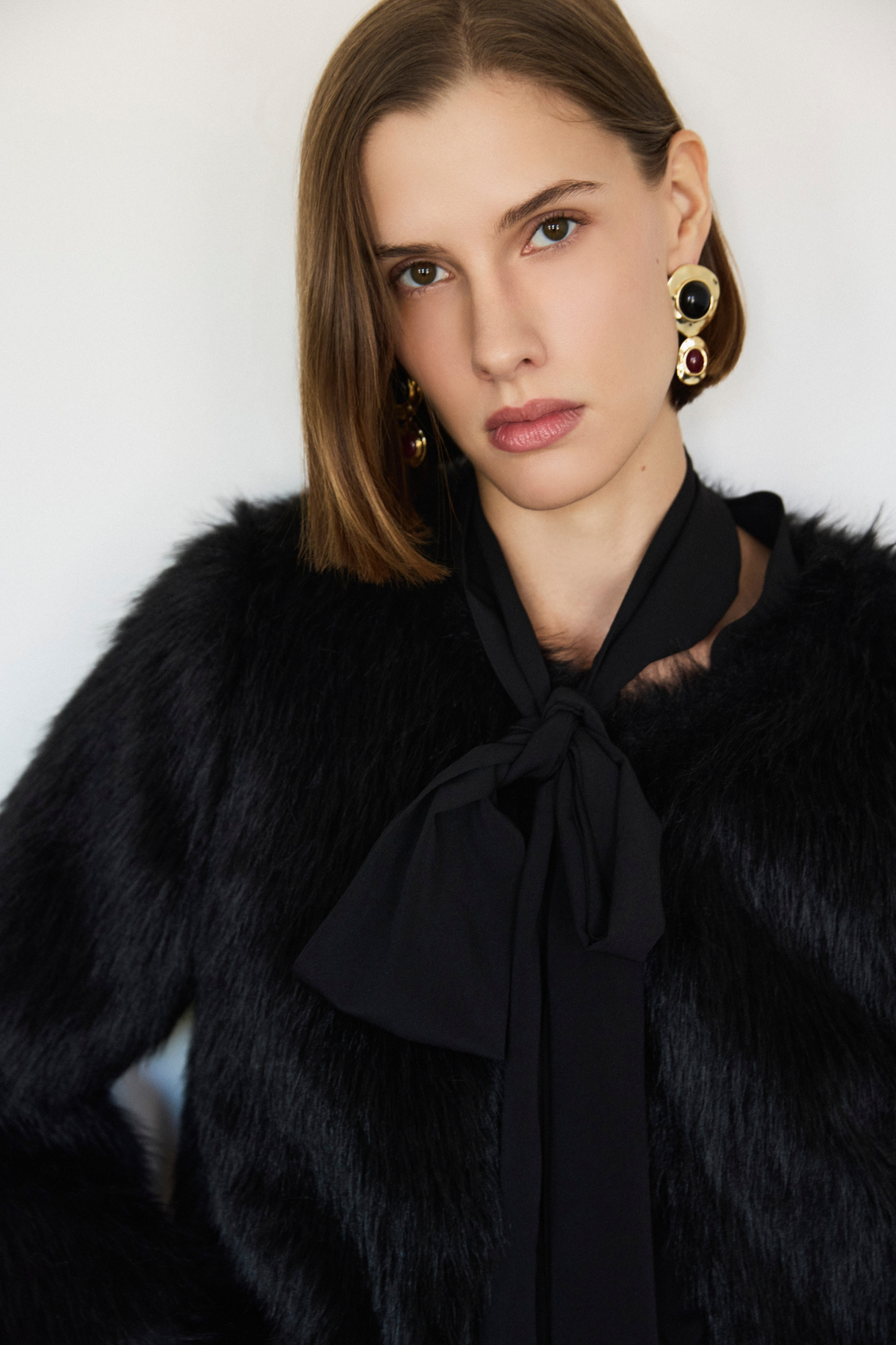 Blaine collarless faux fur jacket