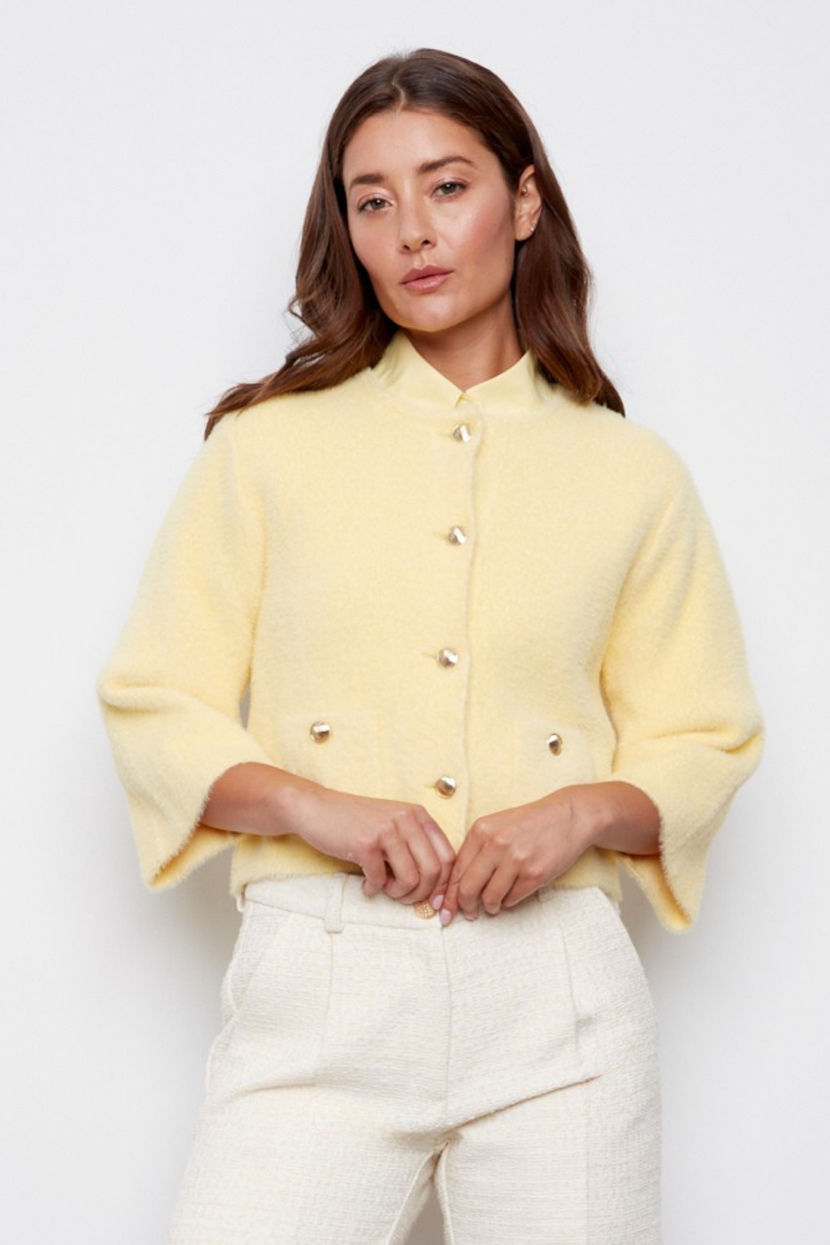 Bronte, buttoned front knitted cardigan with patch pockets