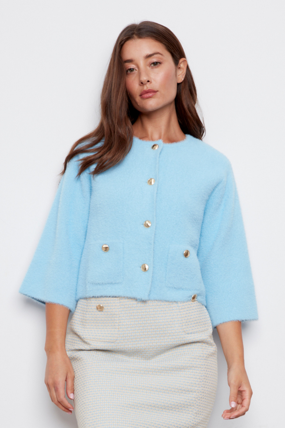 Bronte, buttoned front knitted cardigan with patch pockets