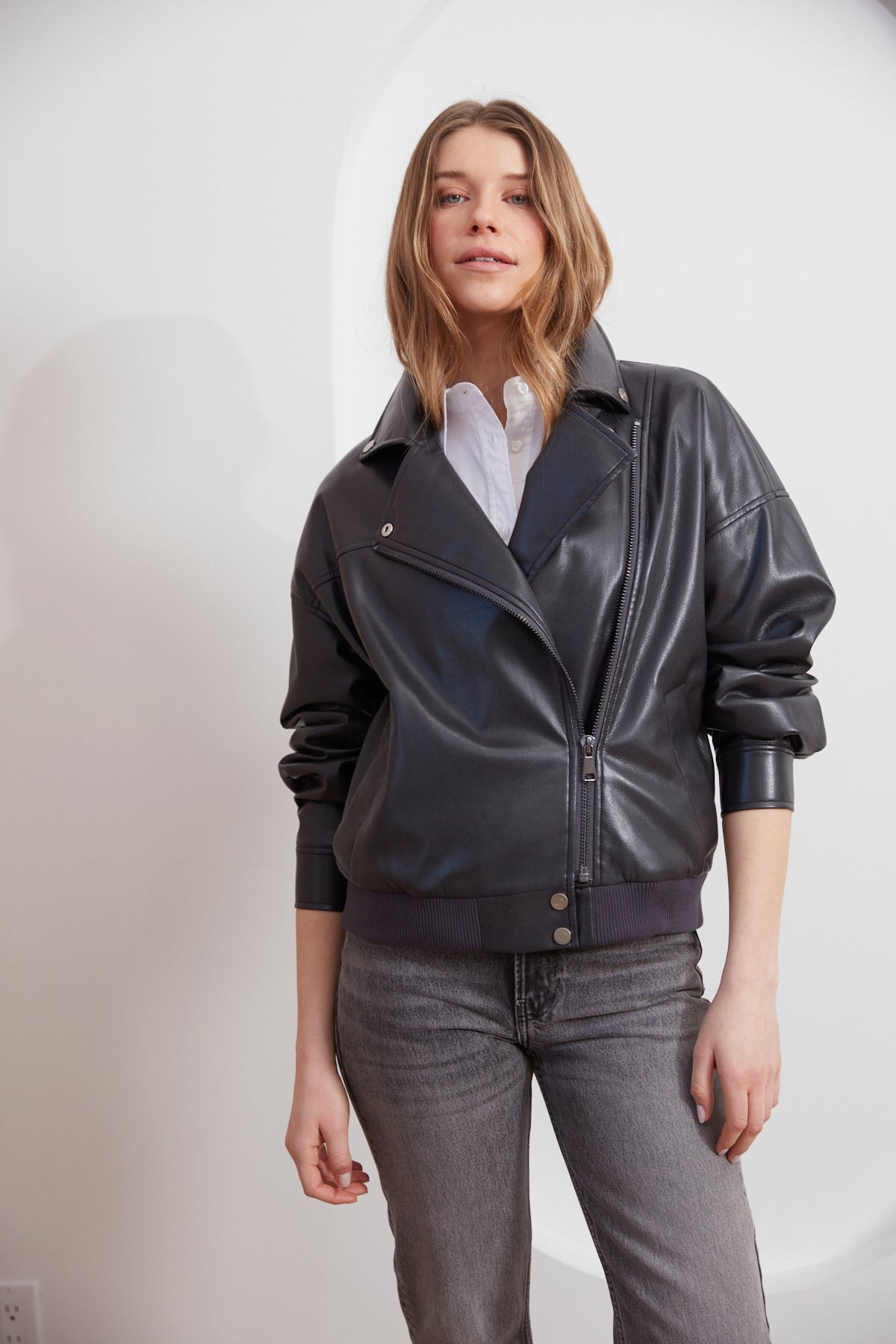 Carey, moto vegan leather jacket