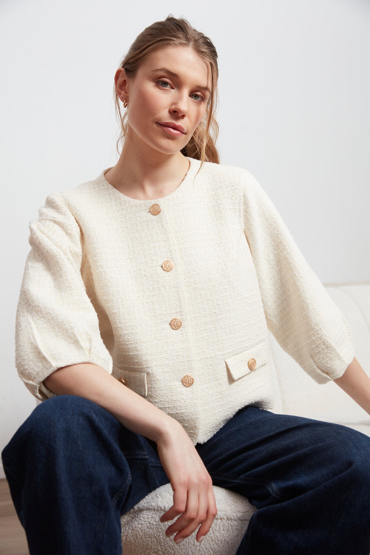 Charlotte, textured woven button-front jacket