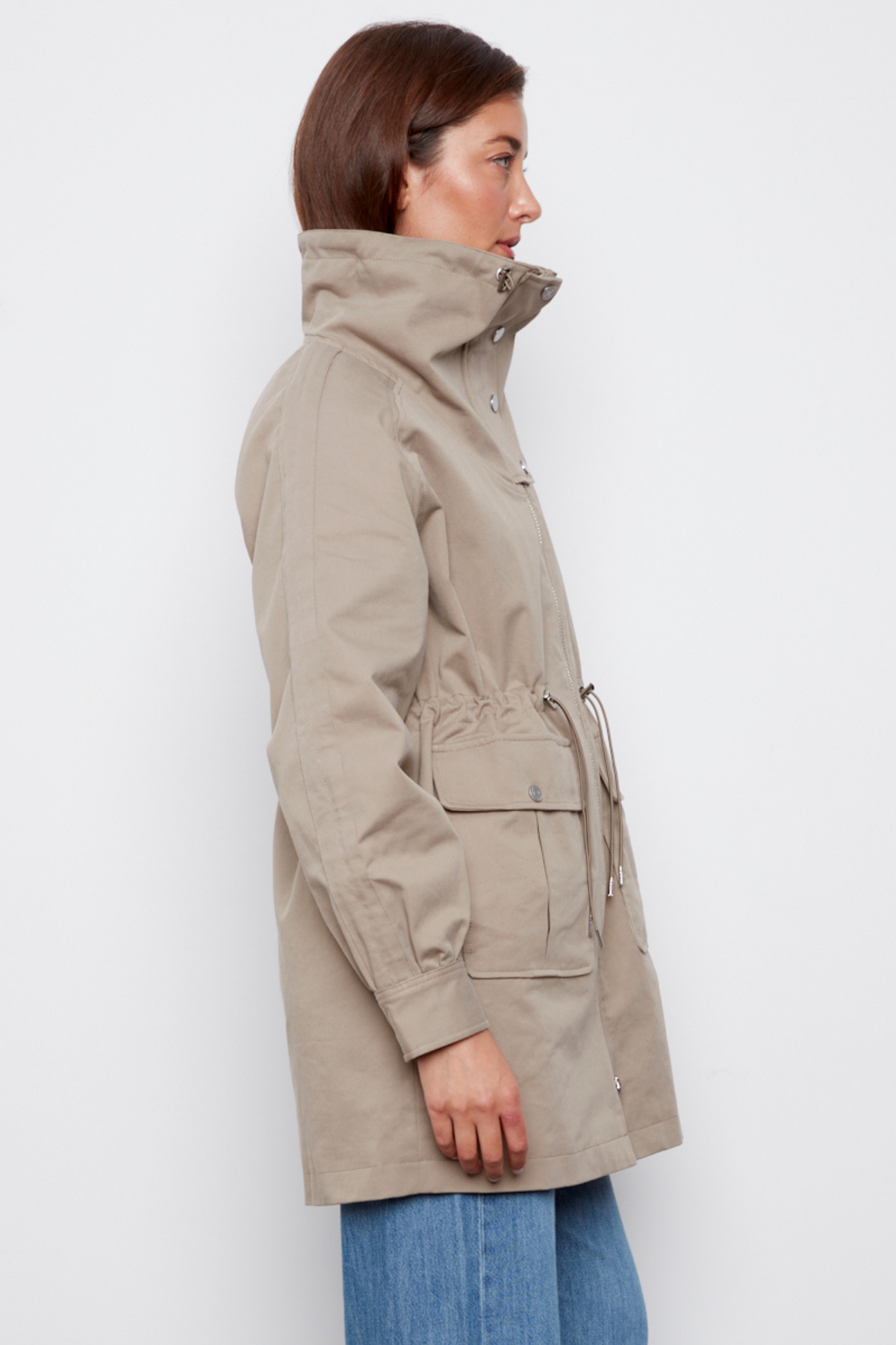 Callie, canvas anorak with high mock neck