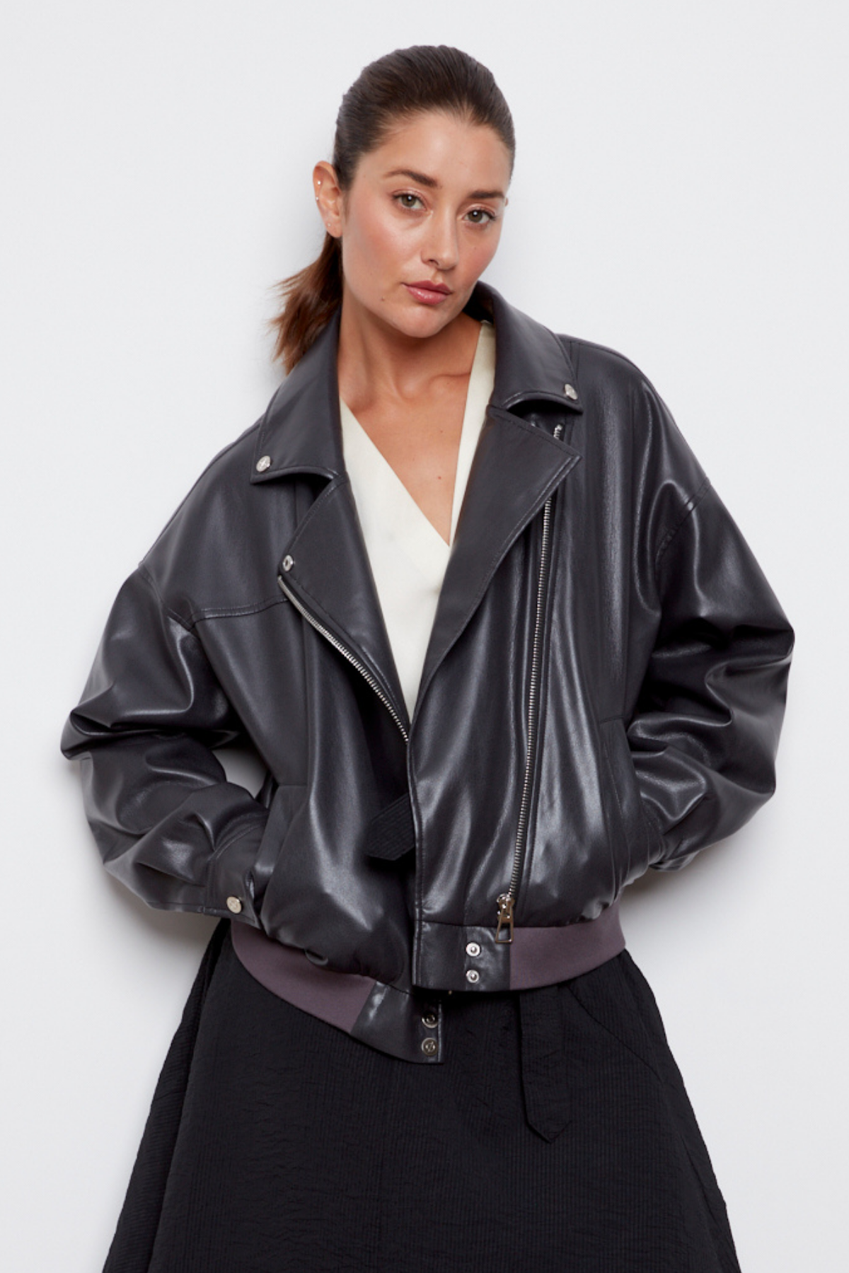 Carey, moto vegan leather jacket