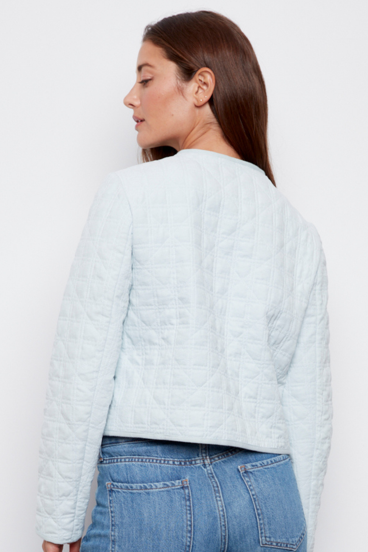 Caya, quilted collarless buttoned front jacket