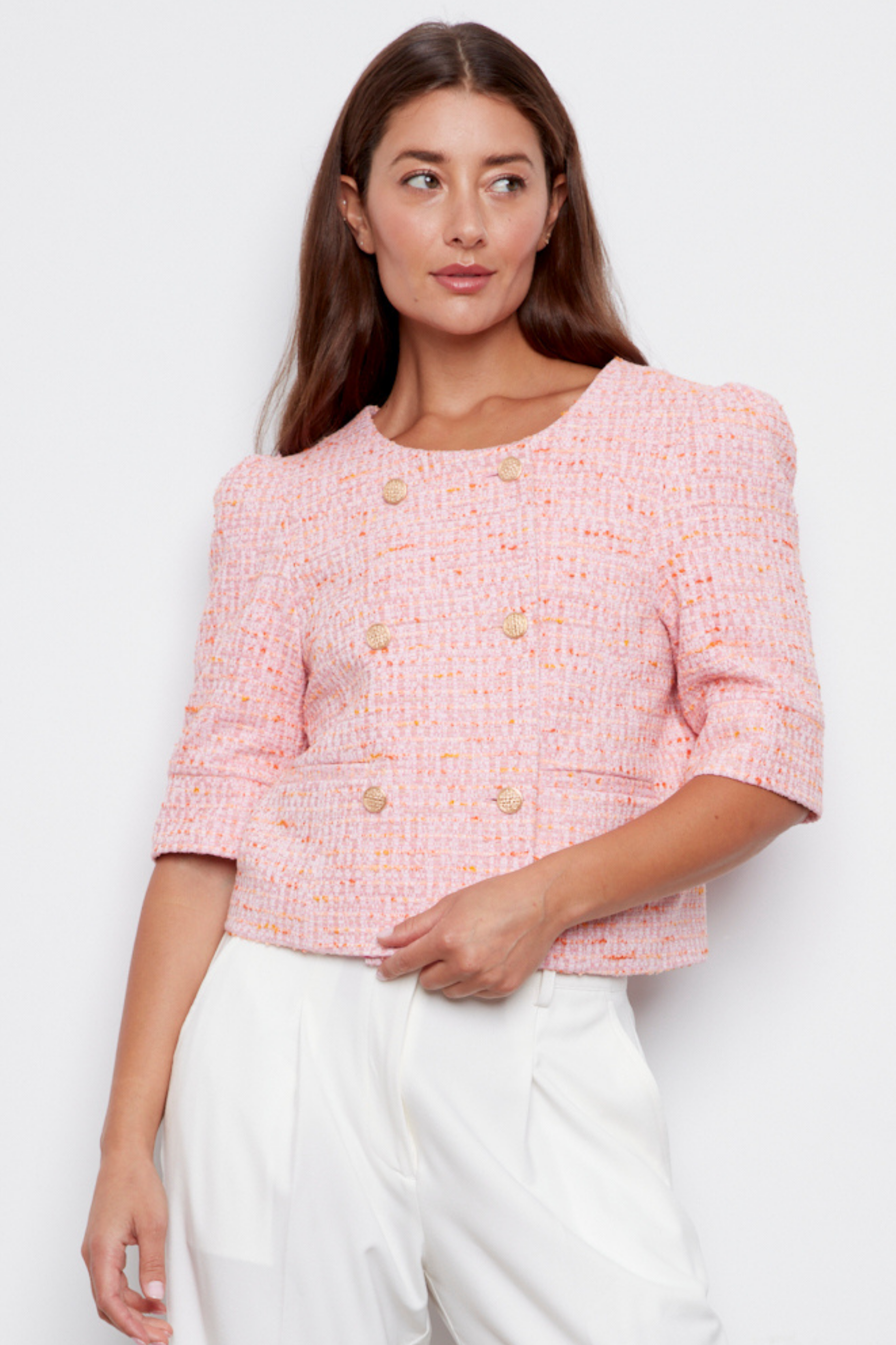 Cricket, double breasted textured woven short blazer