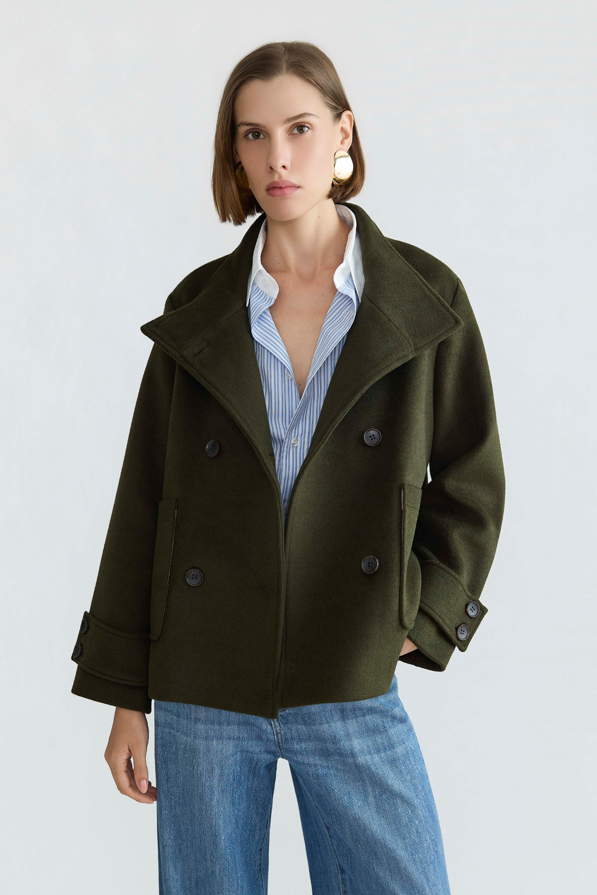 Dakota, double breasted funnel neck short jacket
