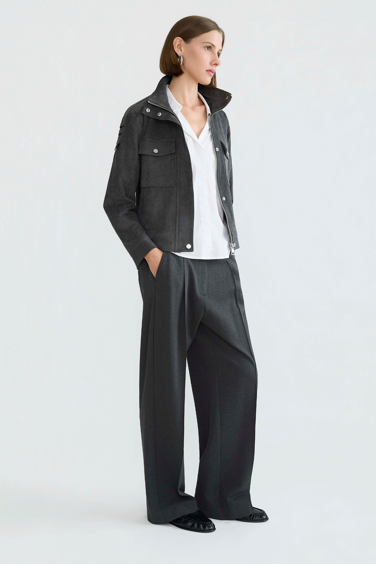 Darcy, funnel-neck zip front jacket