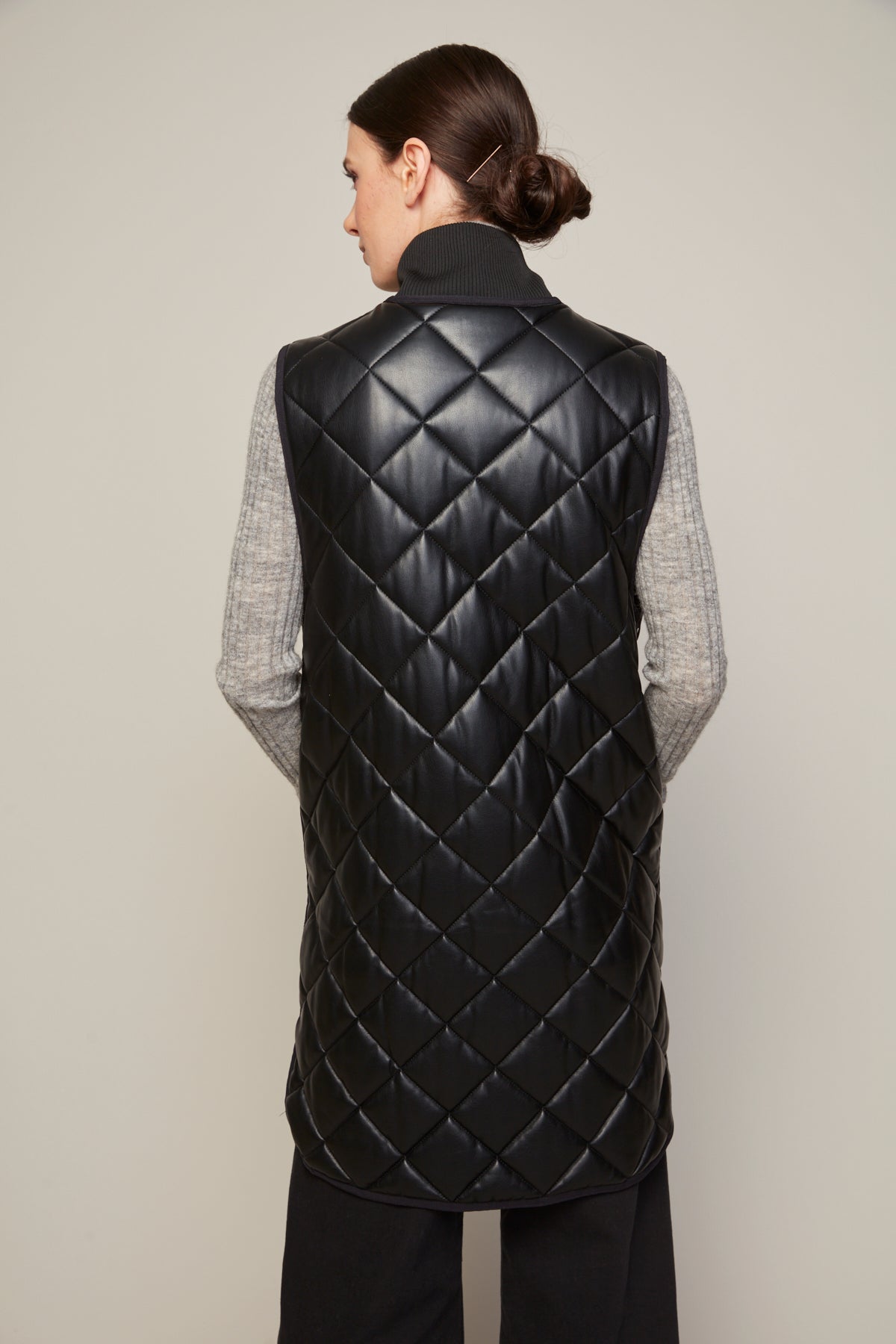 Destiny vegan leather sleeveless quilted vest with zipper detail