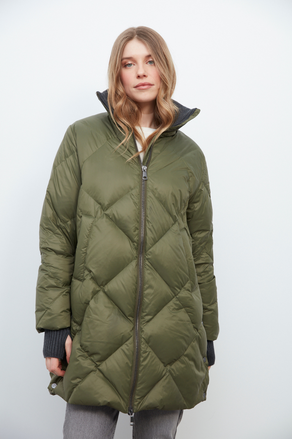 Dana, manteau en duvet matelassé à losanges avec col montant