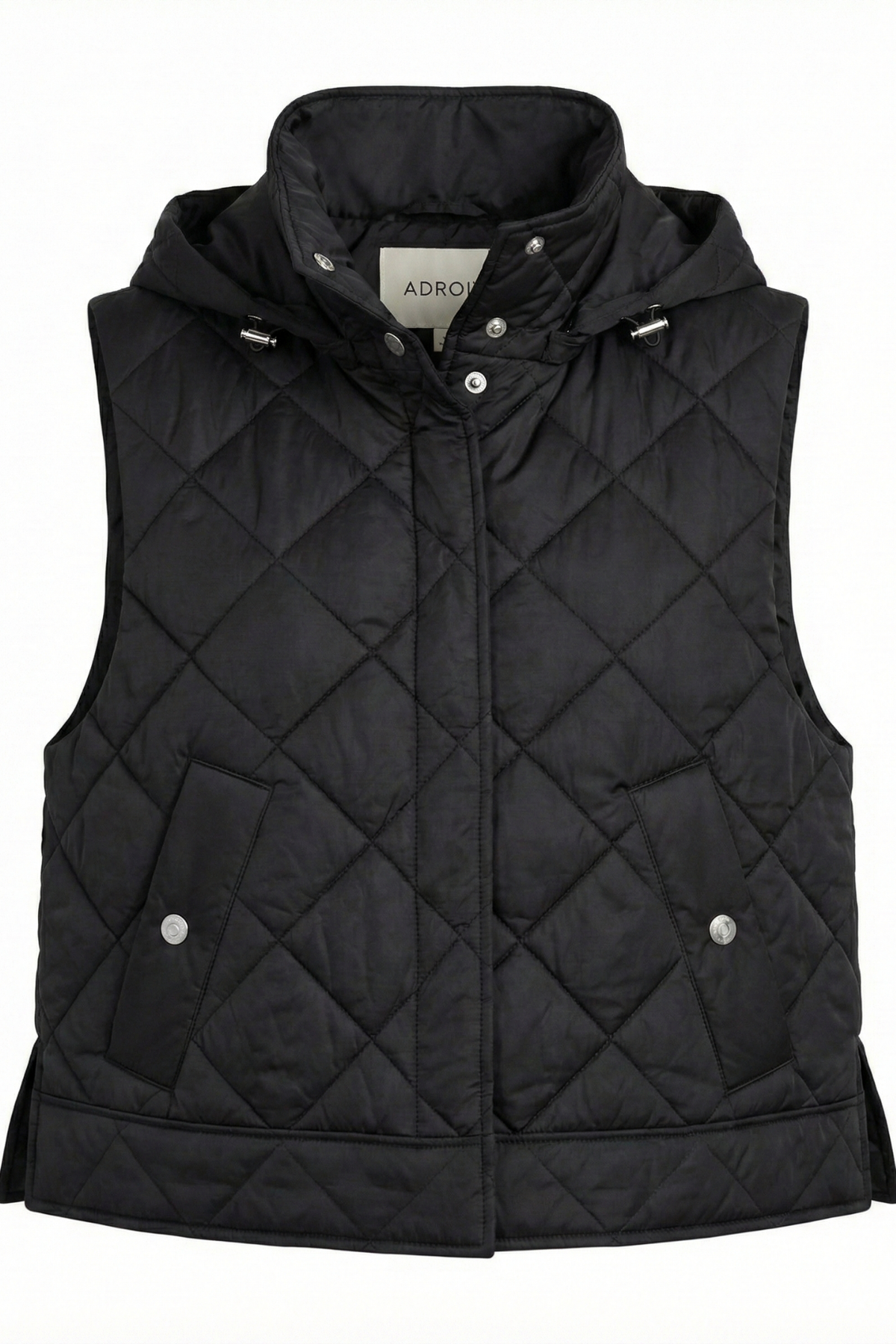 Daniela, sleeveless diamond quilted vest w/detachable hood