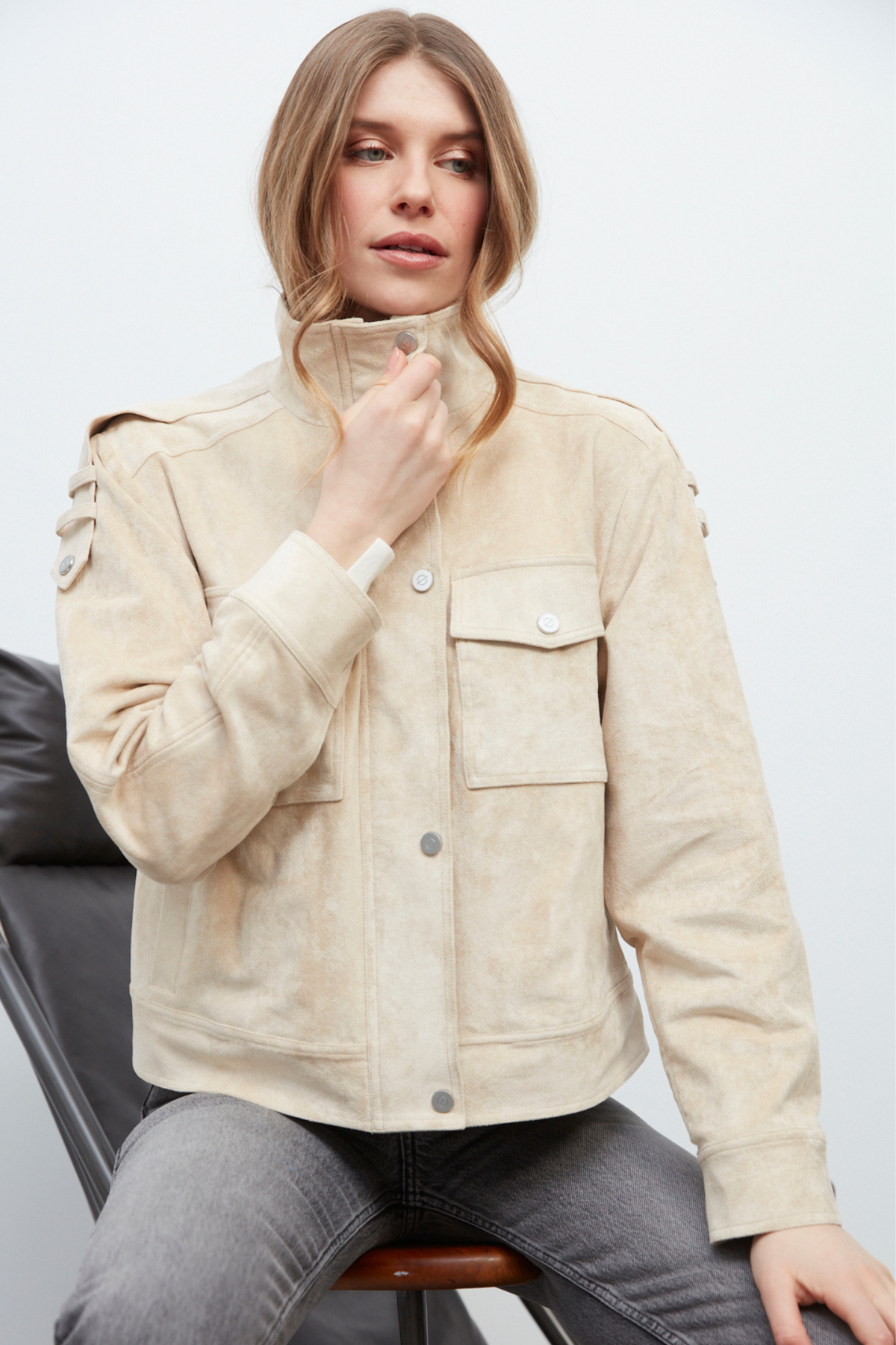 Darcy, funnel-neck zip front jacket