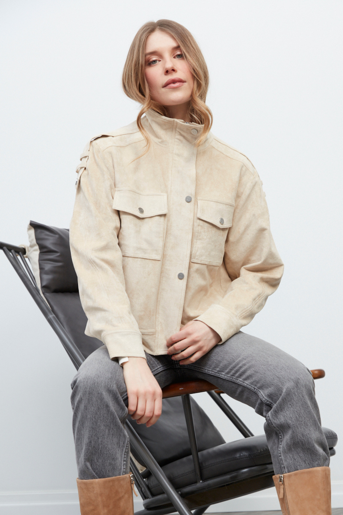 Darcy, funnel-neck zip front jacket