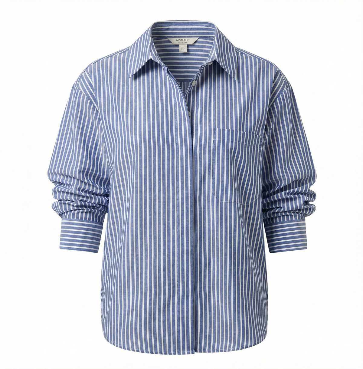 Daria, button-front shirt with ruched sleeves