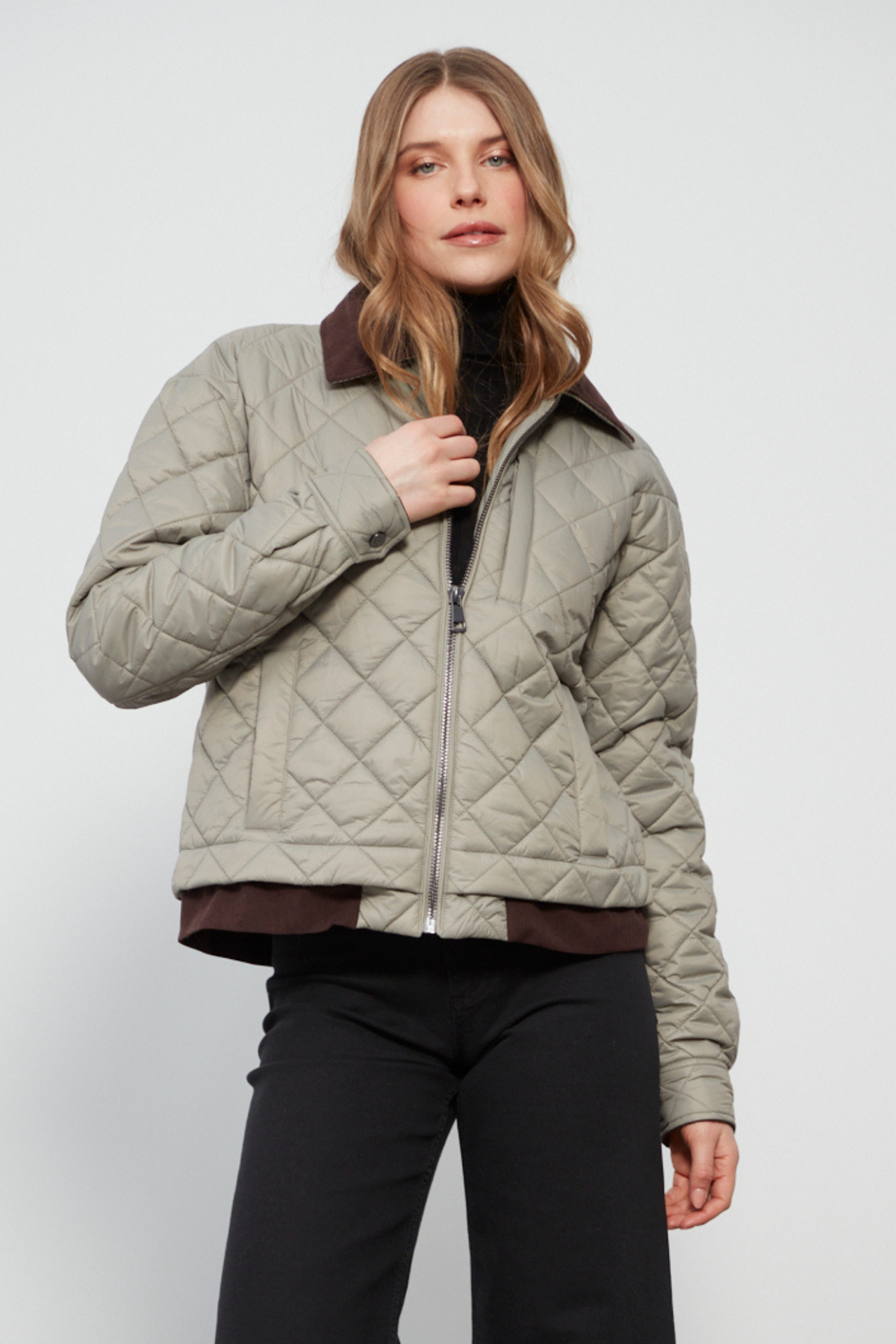 Delaney, diamond-quilted jacket w/ corduroy details
