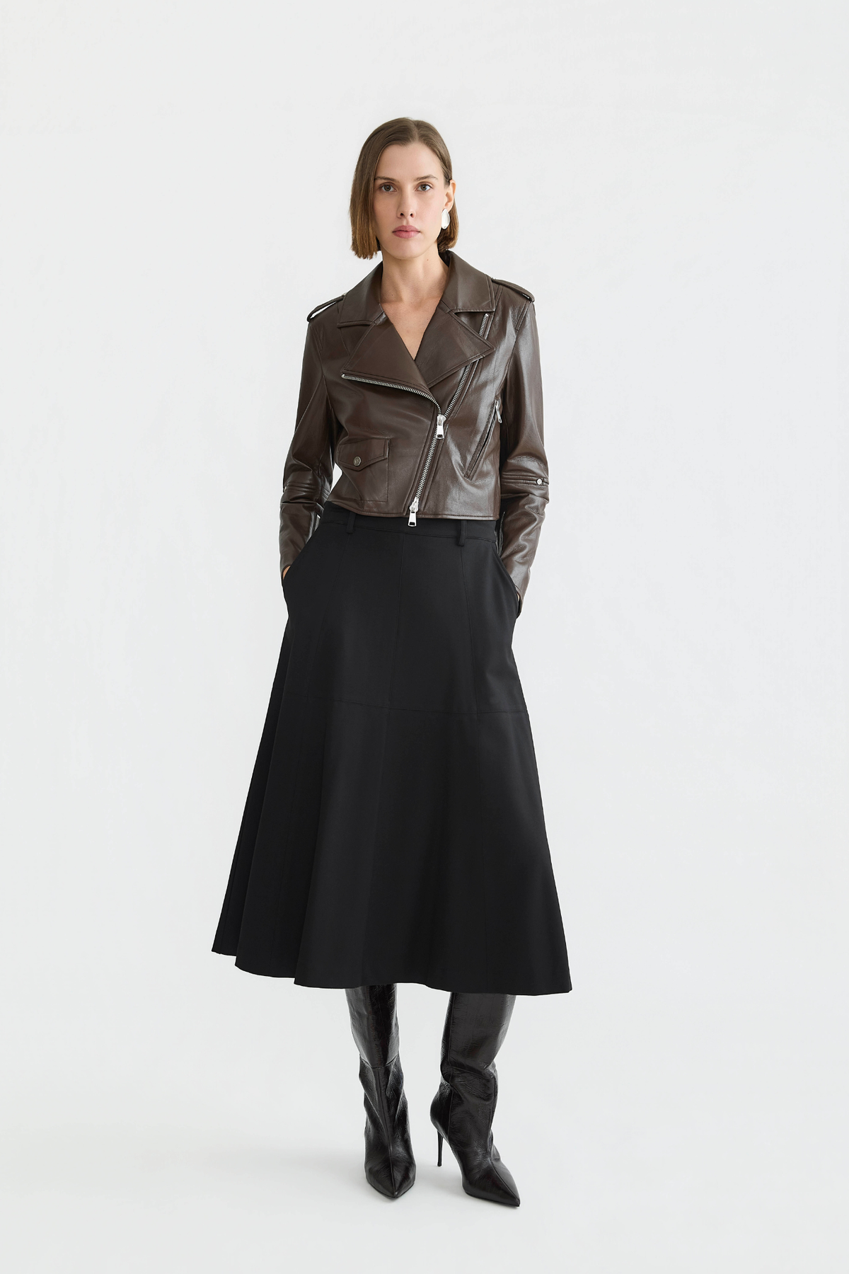 Delphine, multi-panel ponte flared skirt