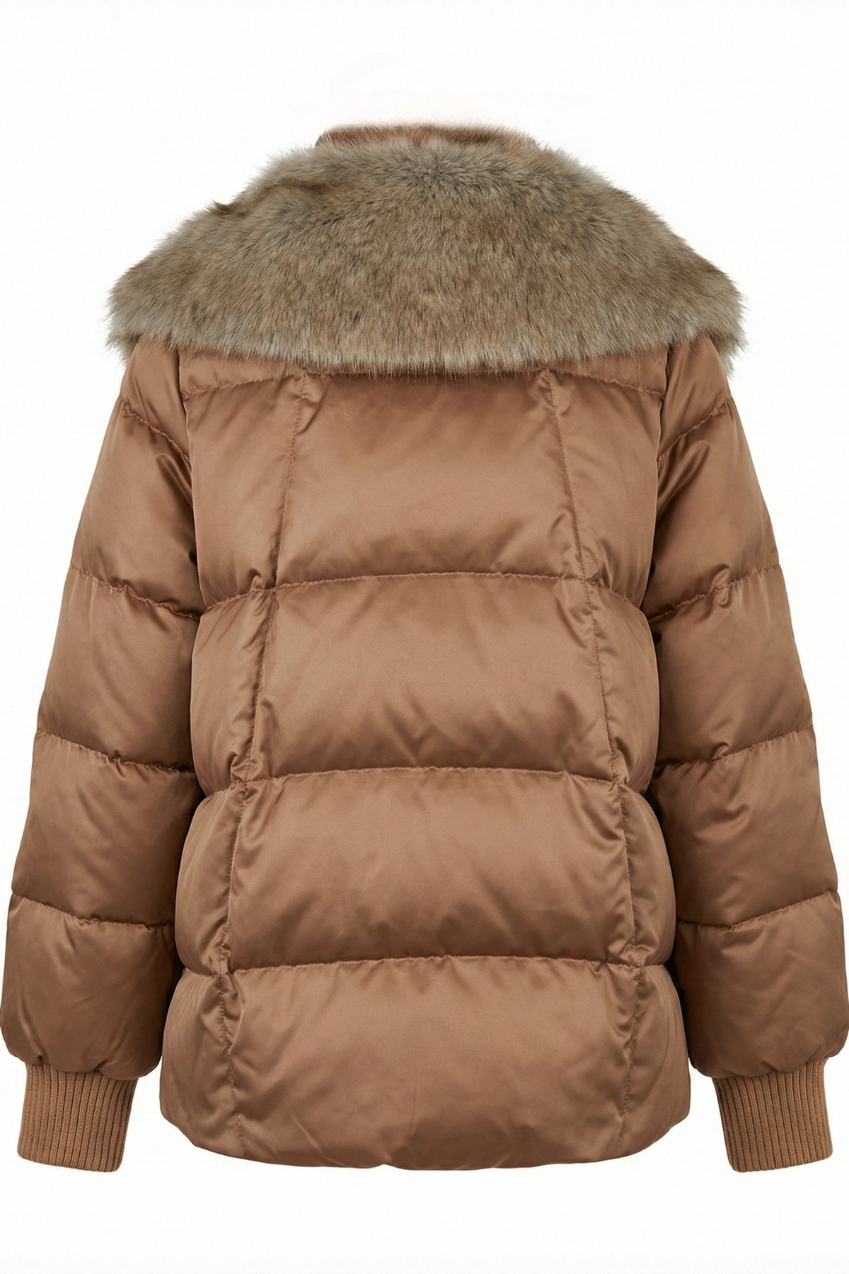Dillon, cocoon-shaped down coat w/ detachable faux fur collar